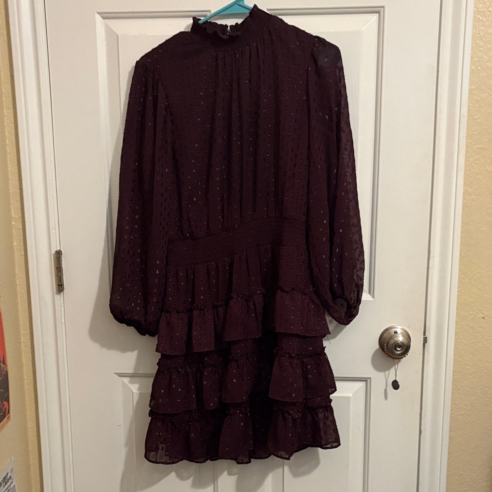 Elegant Long Sleeve Burgundy Dress